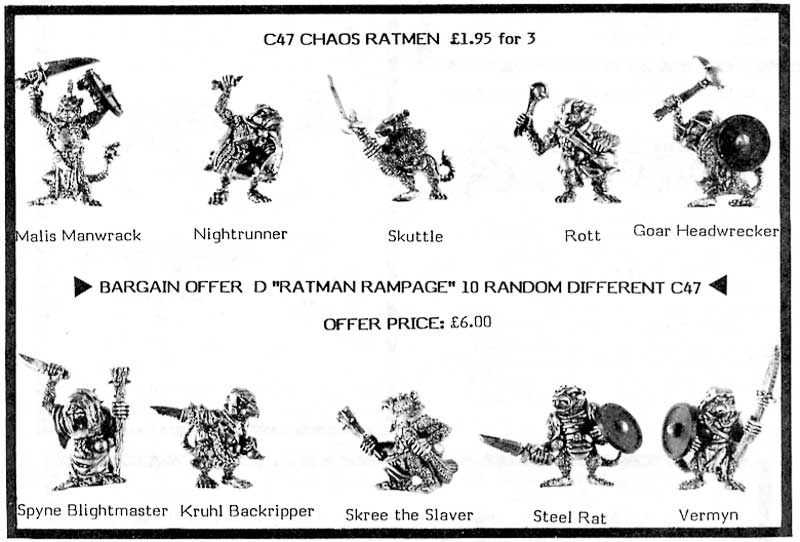 1987 SKAVEN C47 clanrat avec Club et épée chaos RATMEN seigneur de guerre Citadelle héros GW 
