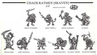 Citadel C47 Chaos RATMEN SKAVEN Brochette épée Games Workshop Warhammer GW Rats 